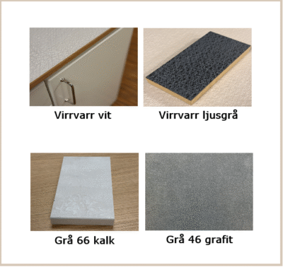 Bildkollage visar olika bänkskivor
